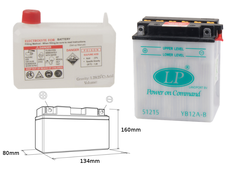 LANDPORT akumulátor YB12A-B (MD LB12A-B) 12V 12AH 134X80X160 obsluhovaný - elektrolyt zvlášť (4) UE48